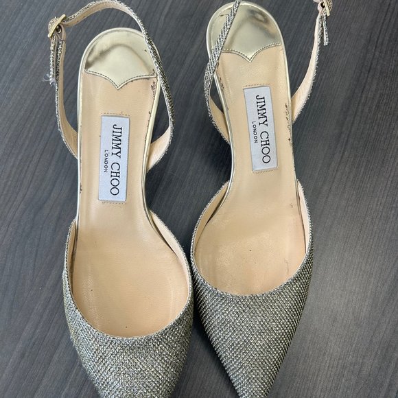 Jimmy Choo Gold Slingback Heels - Picture 7 of 8